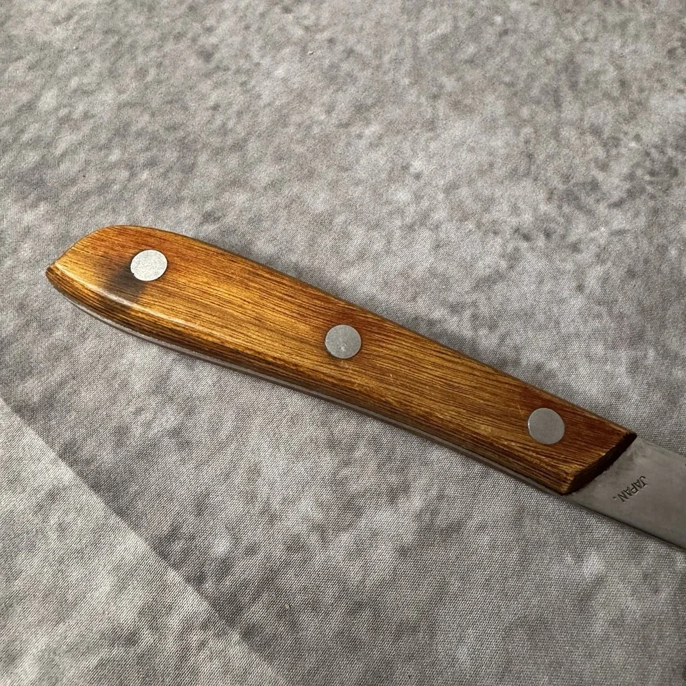 Vintage Kitchen Delite Knife Steel Serrated Knife Wood Handle Japan 14 inch